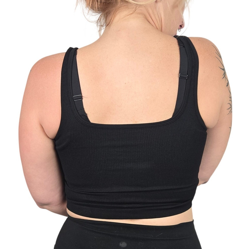 Large Black Ribbed Sleeveless Seamless Inner/Yoga/Tank Crop Top [OQQ3-Black] - Picture 4 of 5